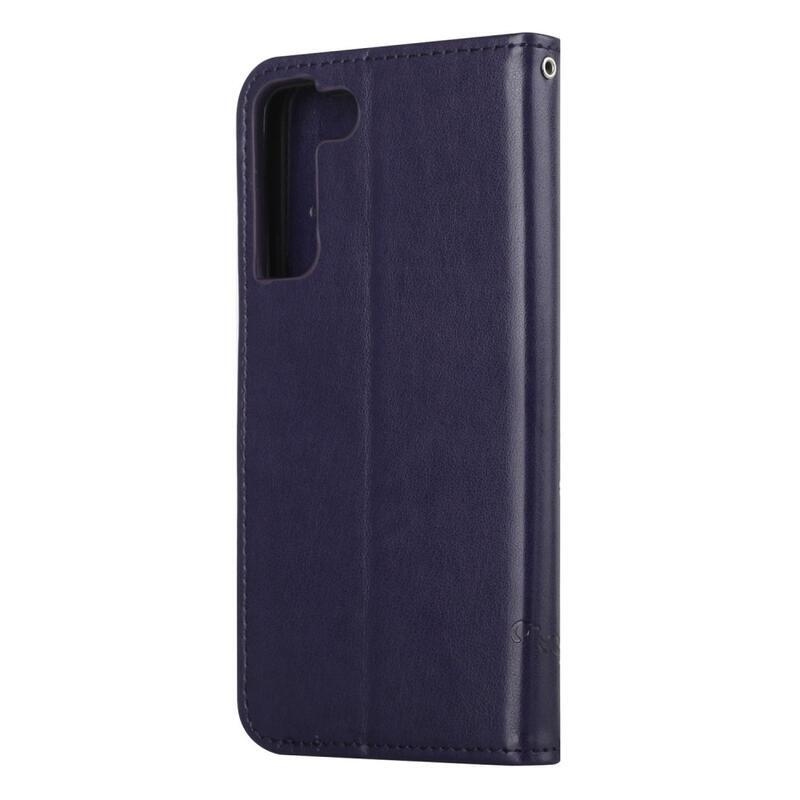 Virág PU bőr pénztárca tok Samsung Galaxy S22 5G - sötét lila