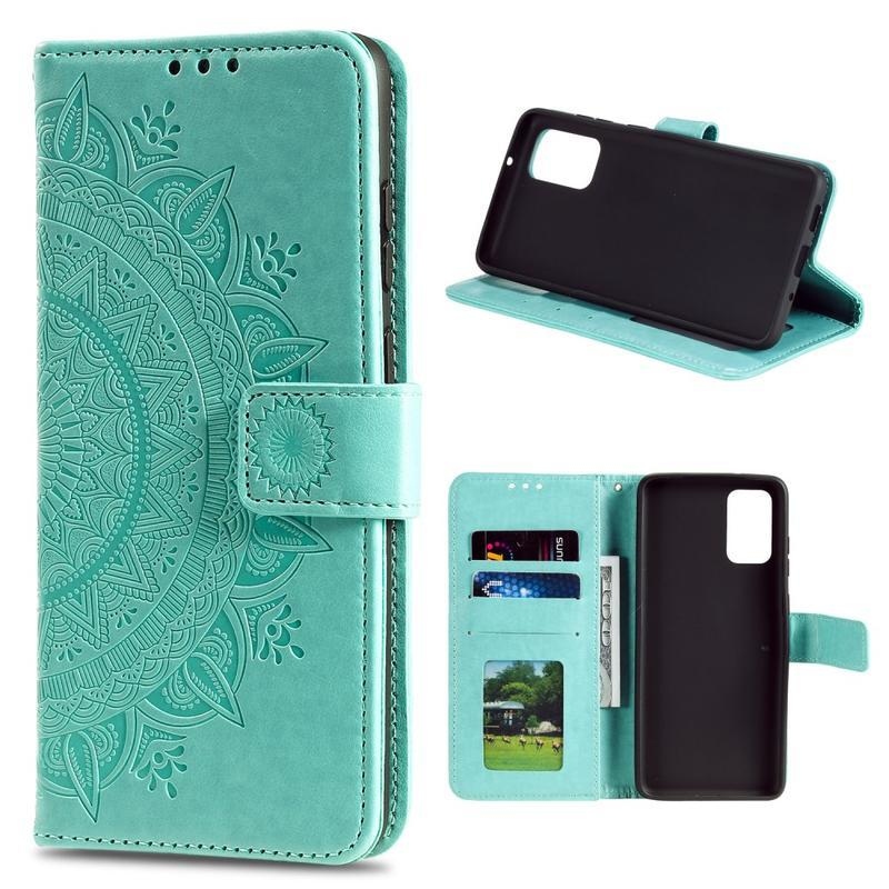 Virág PU bőr pénztárca tok Xiaomi Mi 10T 5G/10T Pro 5G - cián színű