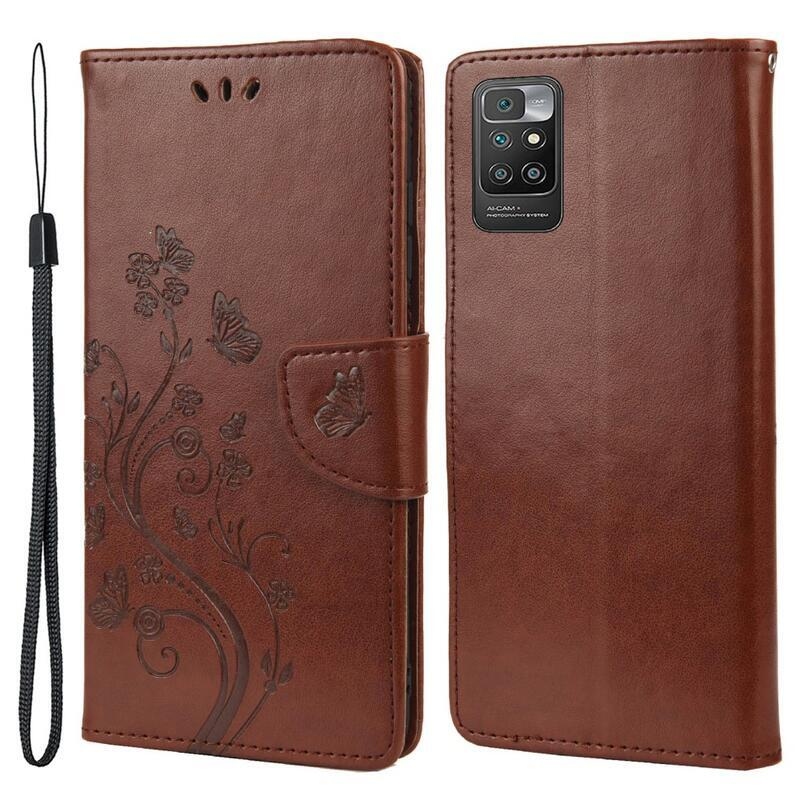 Virág PU bőr pénztárca tok Xiaomi Redmi 10/Redmi 10 (2022) - barna