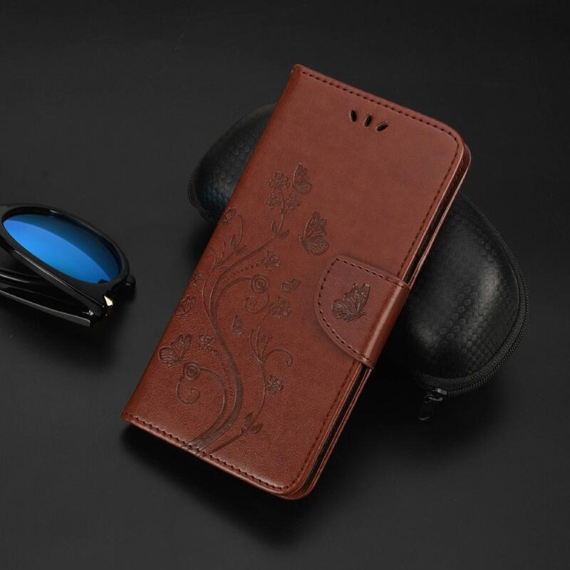 Virág PU bőr pénztárca tok Xiaomi Redmi 10/Redmi 10 (2022) - barna