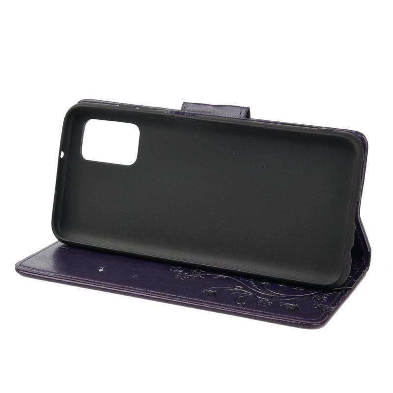 Virág PU bőr pénztárca tok Xiaomi Redmi 10/Redmi 10 (2022) - sötét lila