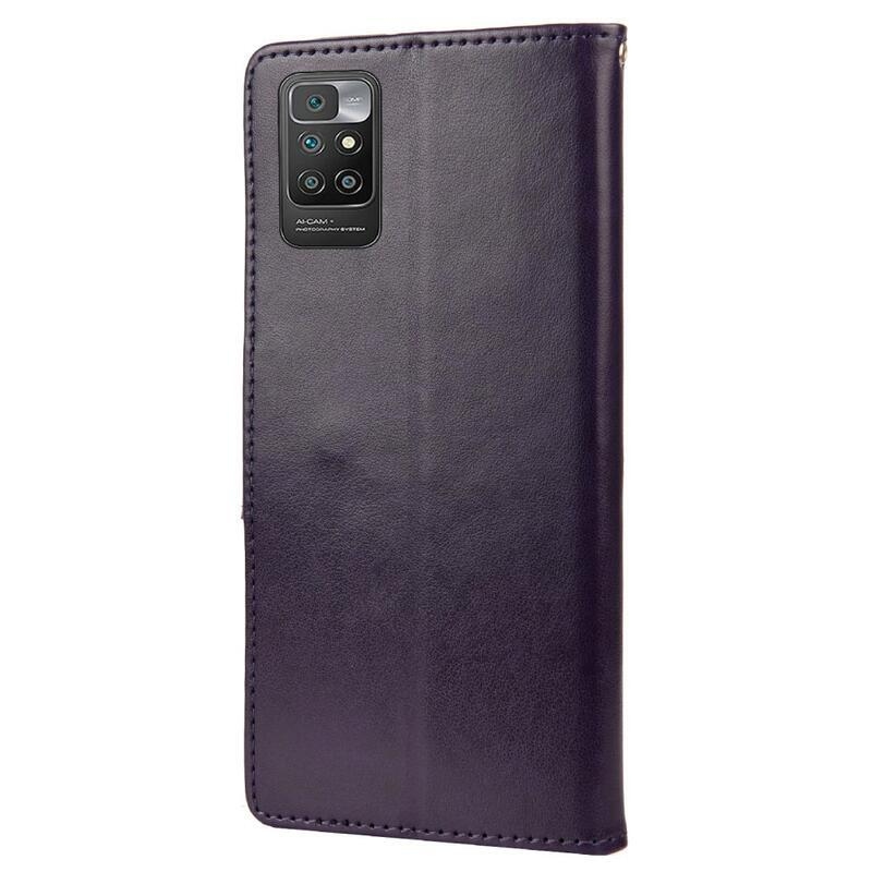 Virág PU bőr pénztárca tok Xiaomi Redmi 10/Redmi 10 (2022) - sötét lila