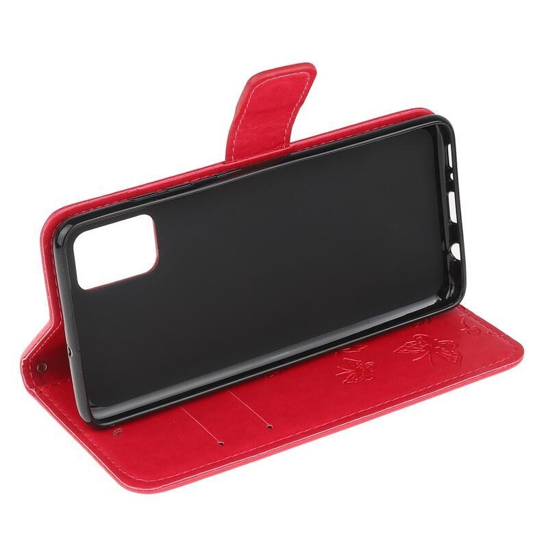 Virág PU bőr pénztárca tok Xiaomi Redmi Note 10 4G/Redmi Note 10S/Poco M5s - piros