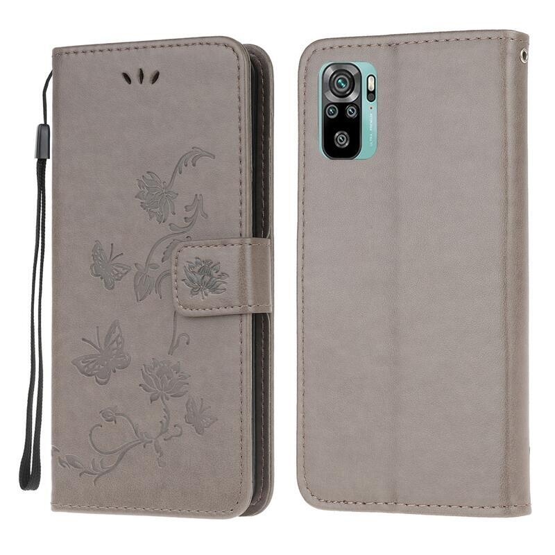 Virág PU bőr pénztárca tok Xiaomi Redmi Note 10 4G/Redmi Note 10S/Poco M5s - szürke