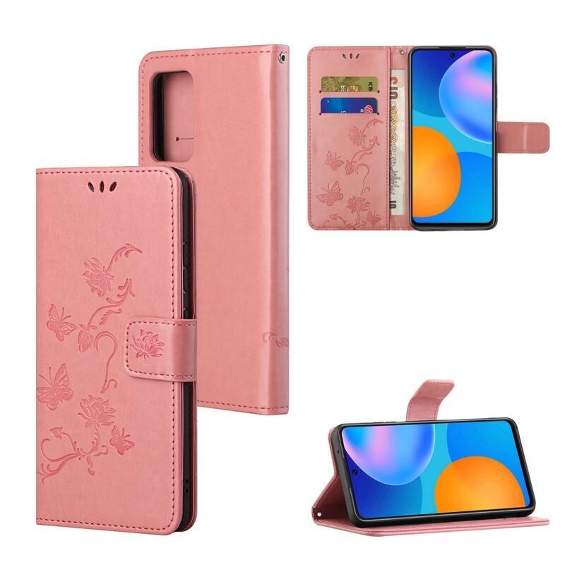 Virág PU bőr pénztárca tok Xiaomi Redmi Note 11 4G/Note 11S 4G - rózsaszínű