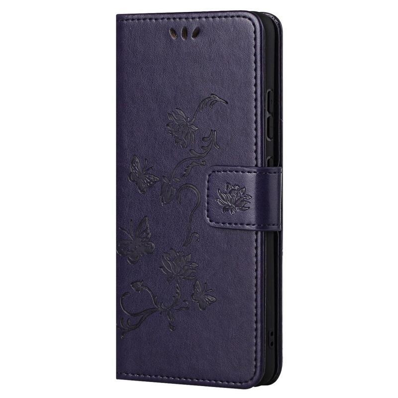 Virág PU bőr pénztárca tok Xiaomi Redmi Note 11 4G/Note 11S 4G - sötét lila