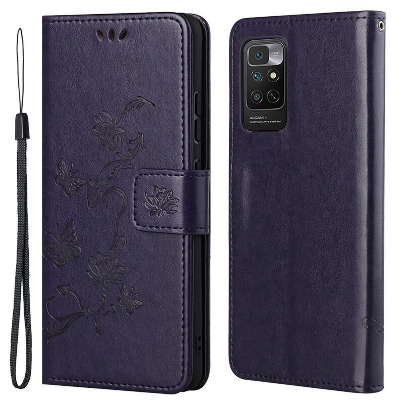 Virág PU bőr pénztárca tok Xiaomi Redmi Note 11 4G/Note 11S 4G - sötét lila