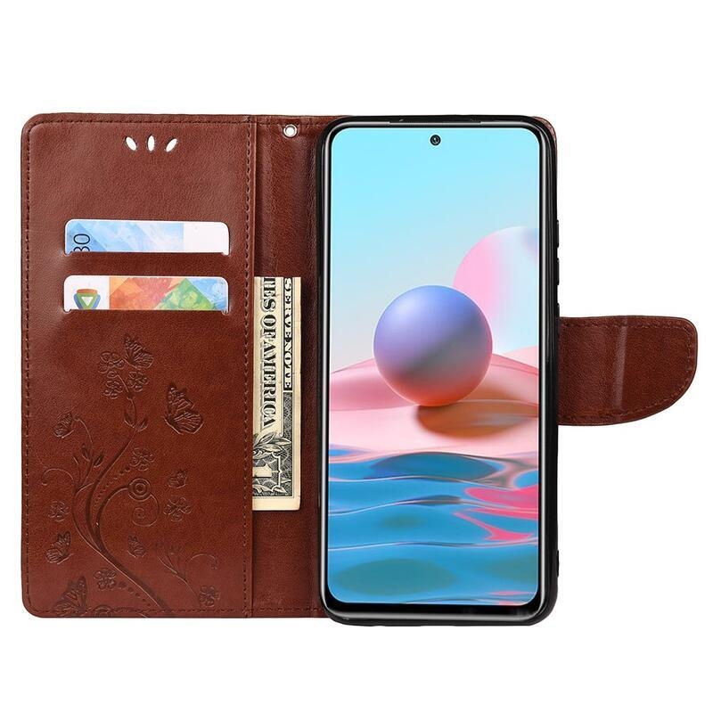 Virág PU bőr pénztárca tok Xiaomi Redmi Note 11 Pro 4G/5G - barna