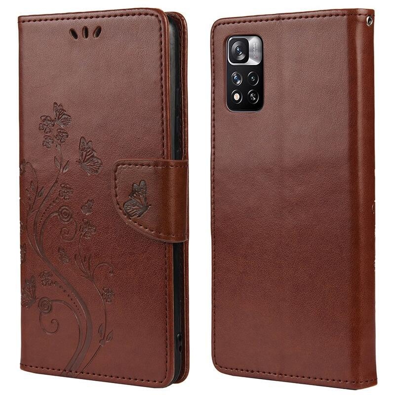 Virág PU bőr pénztárca tok Xiaomi Redmi Note 11 Pro 4G/5G - barna