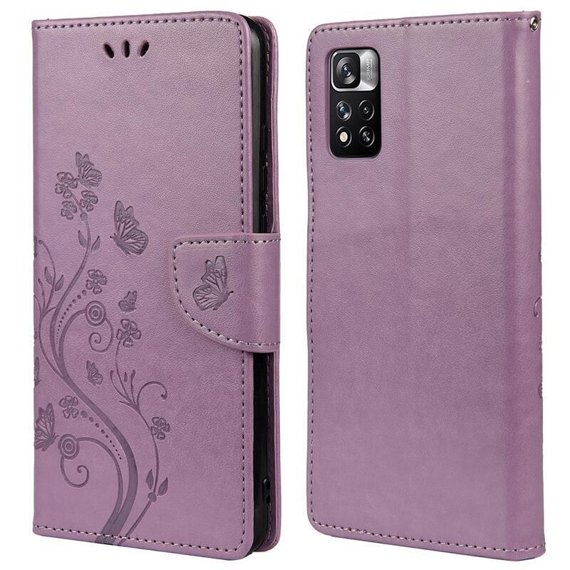 Virág PU bőr pénztárca tok Xiaomi Redmi Note 11 Pro 4G/5G - világos lila