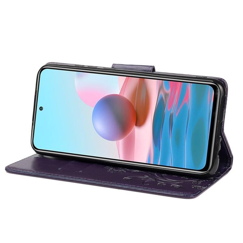 Virág PU bőr pénztárca tok Xiaomi Redmi Note 11 Pro 4G/5G - sötét lila