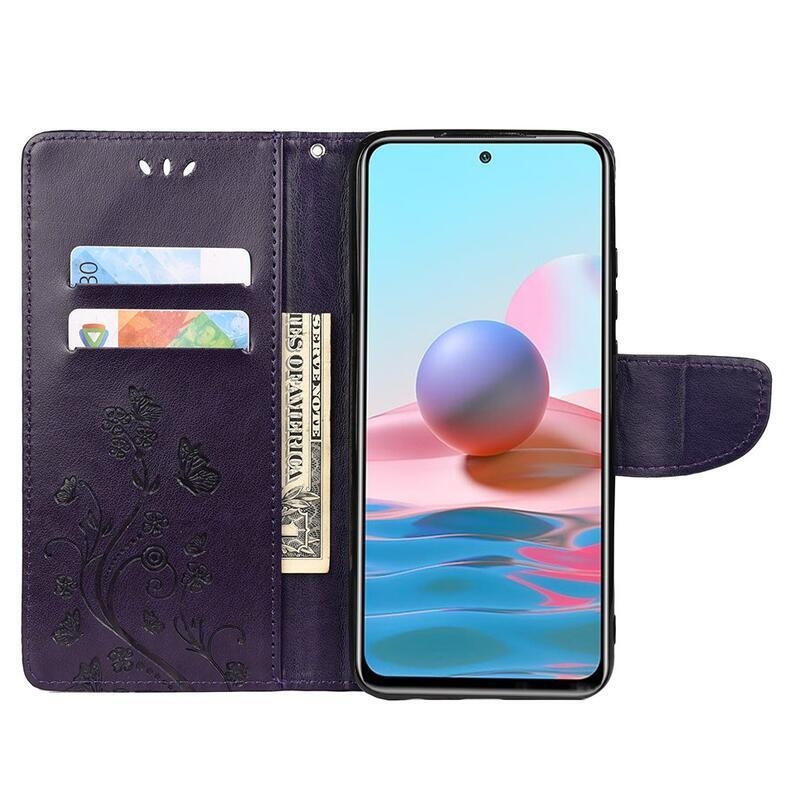Virág PU bőr pénztárca tok Xiaomi Redmi Note 11 Pro 4G/5G - sötét lila