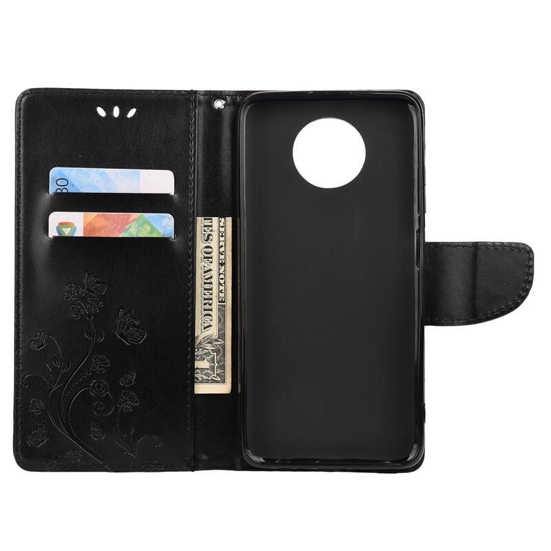 Virág PU bőr pénztárca tok Xiaomi Redmi Note 9T 5G - fekete