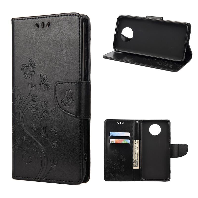 Virág PU bőr pénztárca tok Xiaomi Redmi Note 9T 5G - fekete