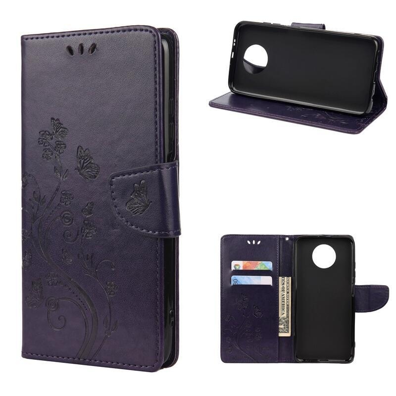 Virág PU bőr pénztárca tok Xiaomi Redmi Note 9T 5G - lila