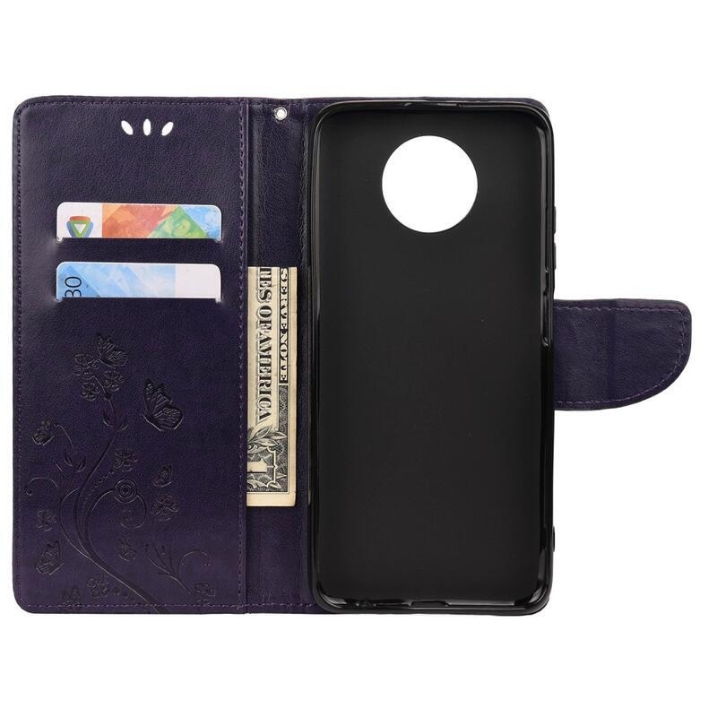 Virág PU bőr pénztárca tok Xiaomi Redmi Note 9T 5G - lila