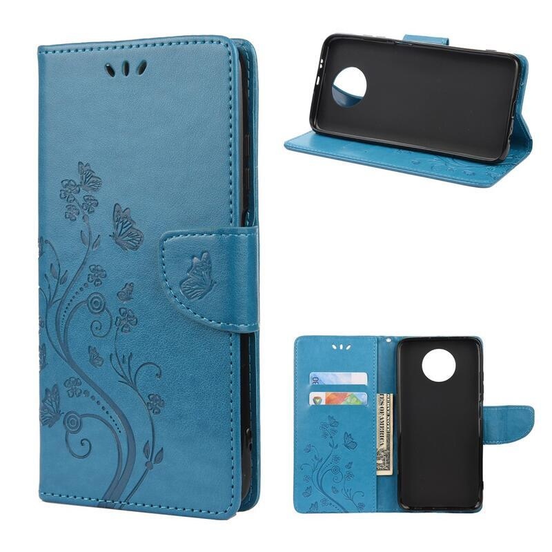 Virág PU bőr pénztárca tok Xiaomi Redmi Note 9T 5G-hez - kék