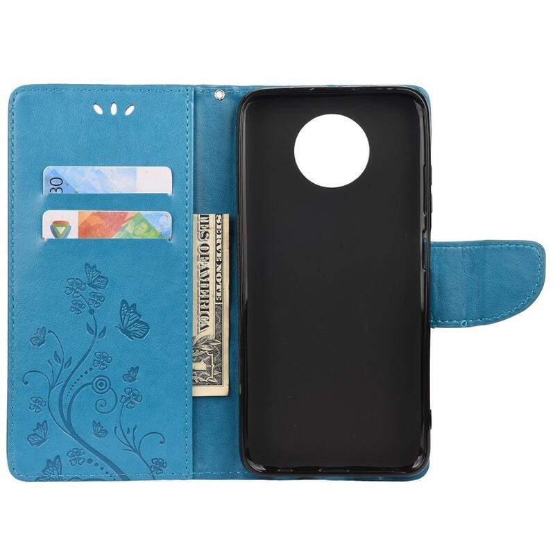 Virág PU bőr pénztárca tok Xiaomi Redmi Note 9T 5G-hez - kék