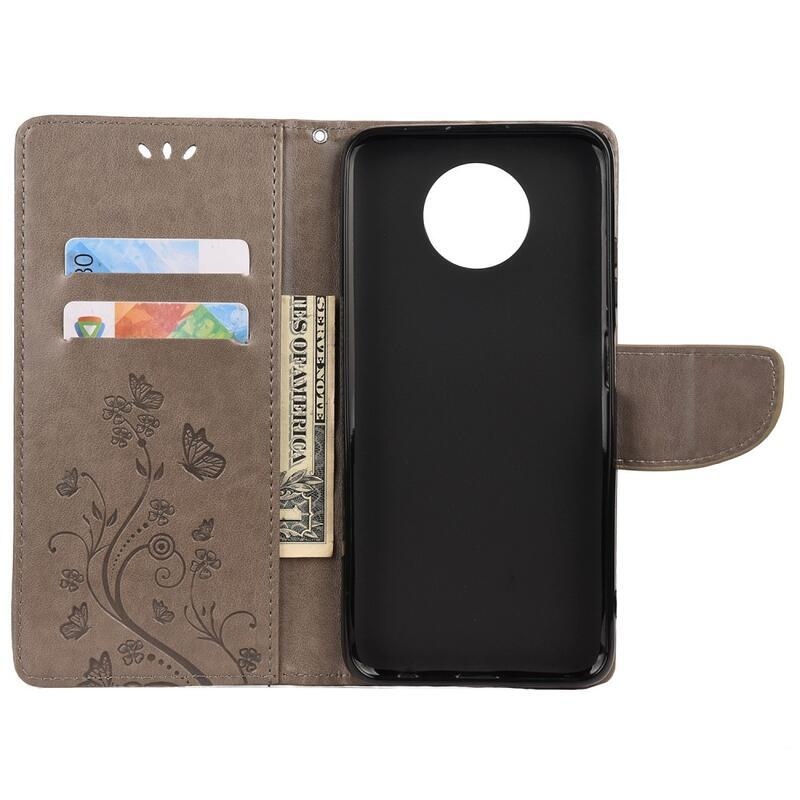 Virág PU bőr pénztárca tok Xiaomi Redmi Note 9T 5G - szürke