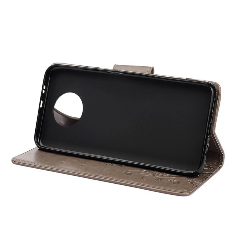 Virág PU bőr pénztárca tok Xiaomi Redmi Note 9T 5G - szürke