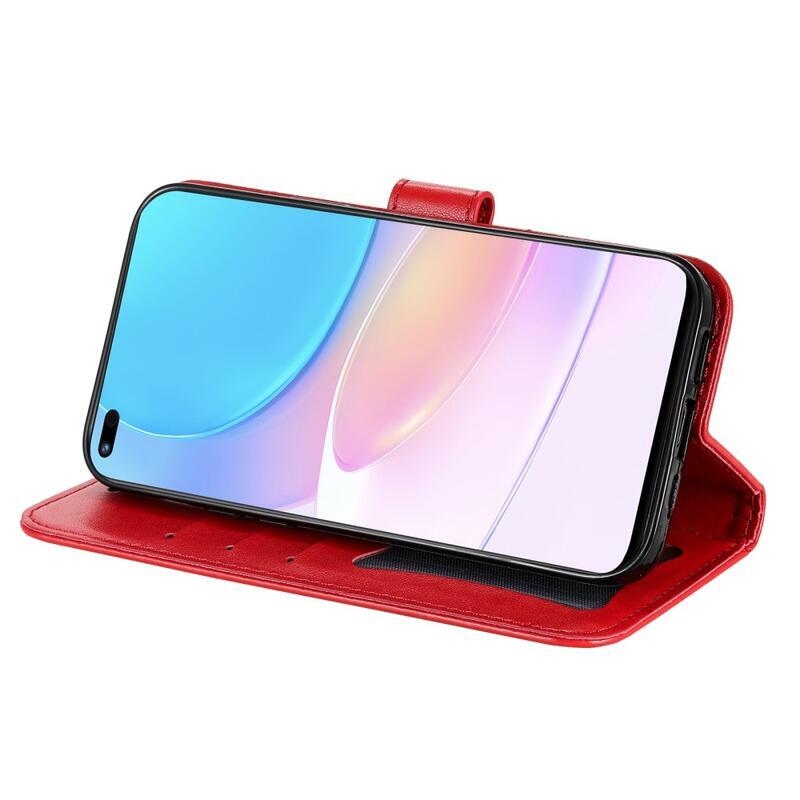 Virág PU bőr pénztárca tok Huawei Nova 8i/Honor 50 Lite-hoz - piros