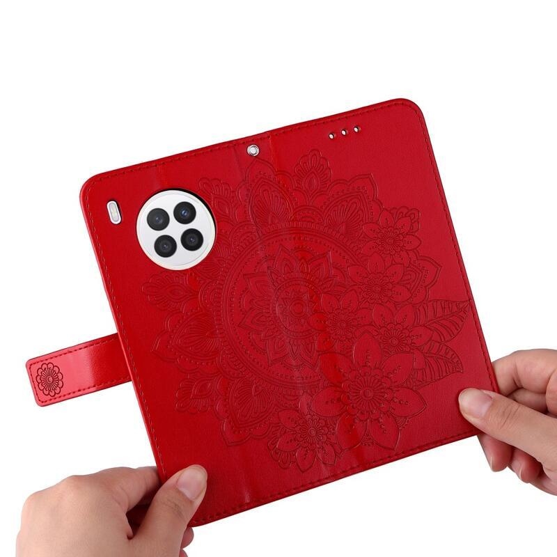 Virág PU bőr pénztárca tok Huawei Nova 8i/Honor 50 Lite-hoz - piros
