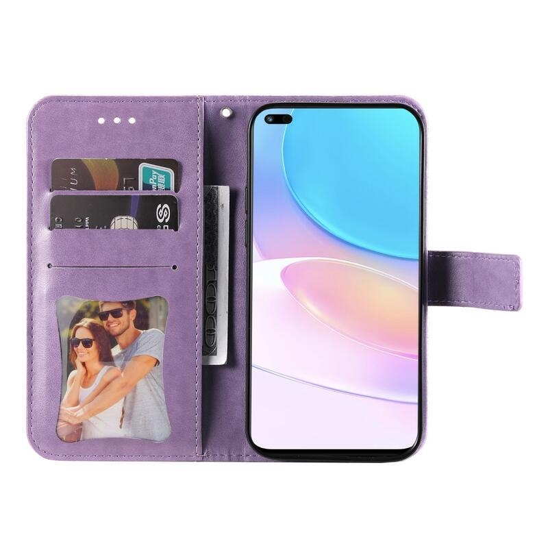 Virág PU bőr pénztárca tok Huawei Nova 8i/Honor 50 Lite-hoz - lila