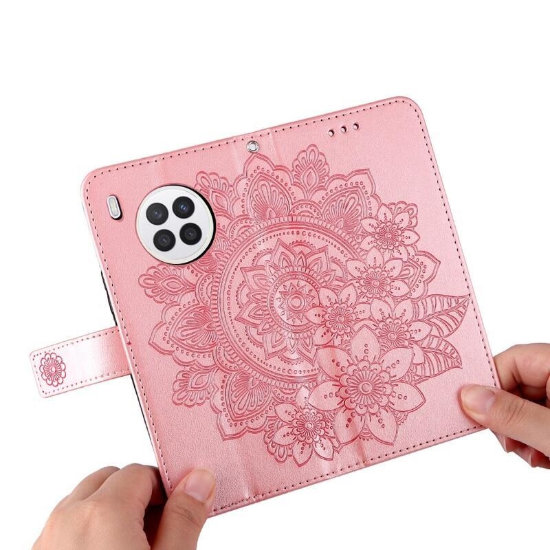 Virág PU bőr pénztárca tok Huawei Nova 8i/Honor 50 Lite - rózsaarany