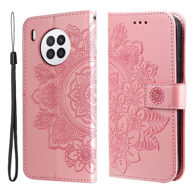 Virág PU bőr pénztárca tok Huawei Nova 8i/Honor 50 Lite - rózsaarany