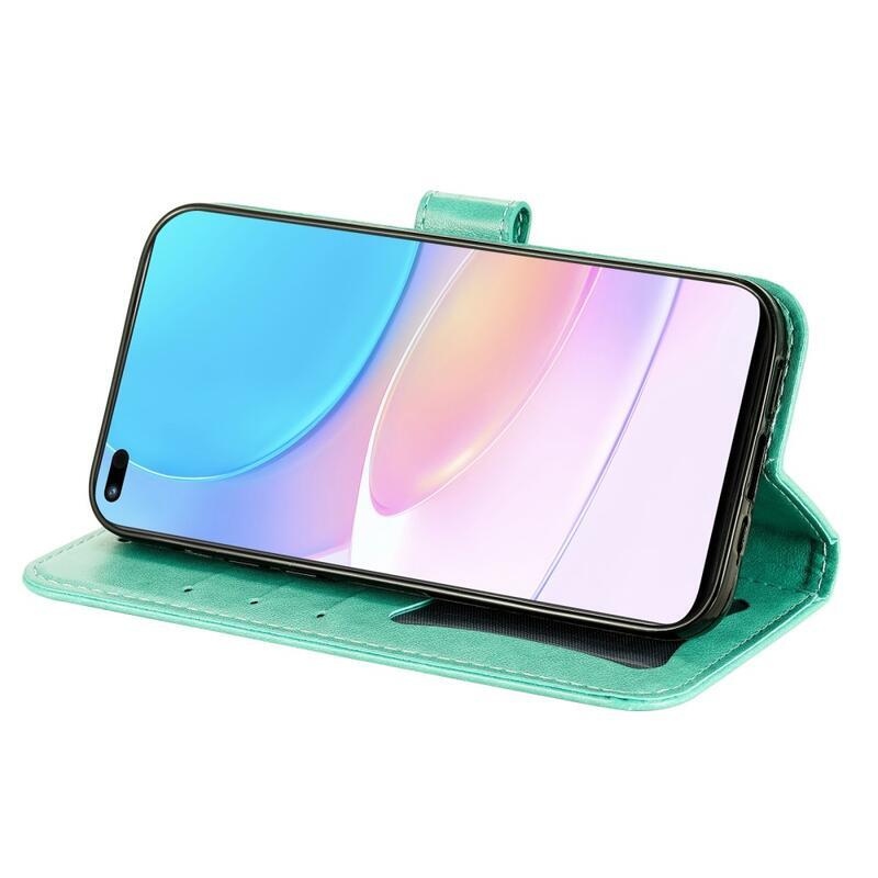 Virág PU bőr pénztárca tok Huawei Nova 8i/Honor 50 Lite-hoz - zöld