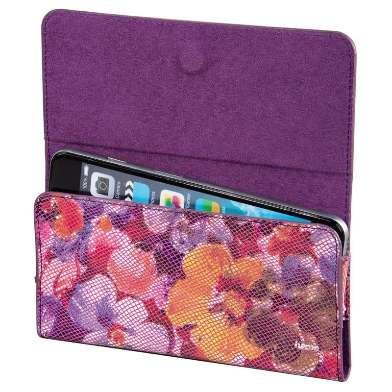 Virágos univerzális mobiltelefon tok 15,5 x 7,7 cm-ig - rózsaszínű