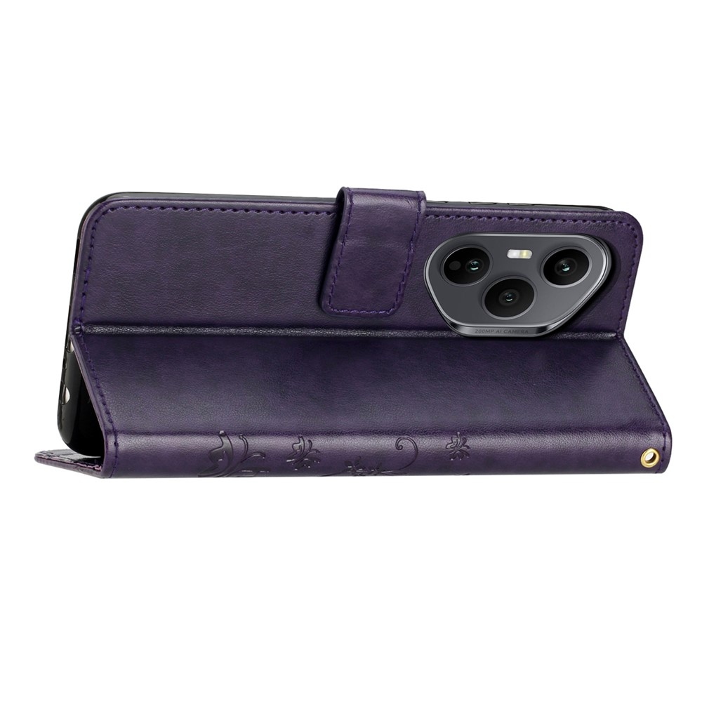 Virágok könyvtáska Honor 400 Pro-hoz - sötétlila