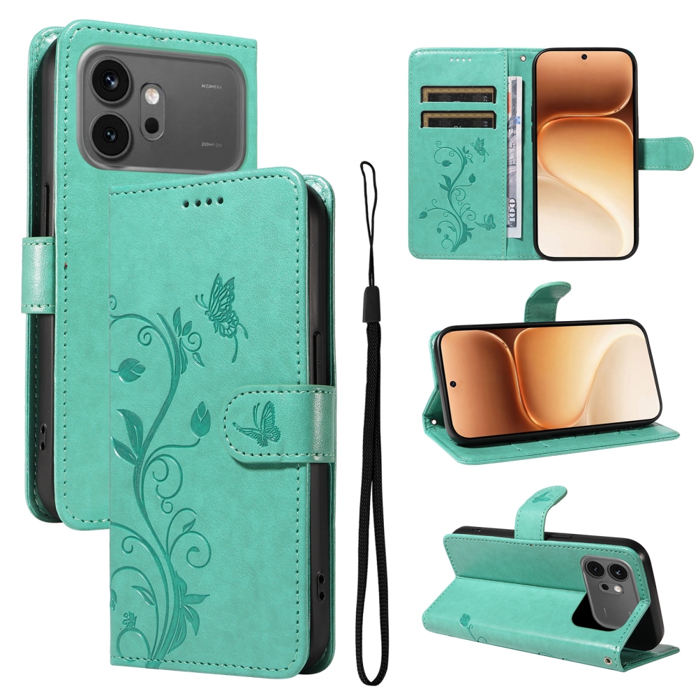 Virágok könyv tok a Honor 600 Pro 5G/Honor 600 5G számára - teal színű