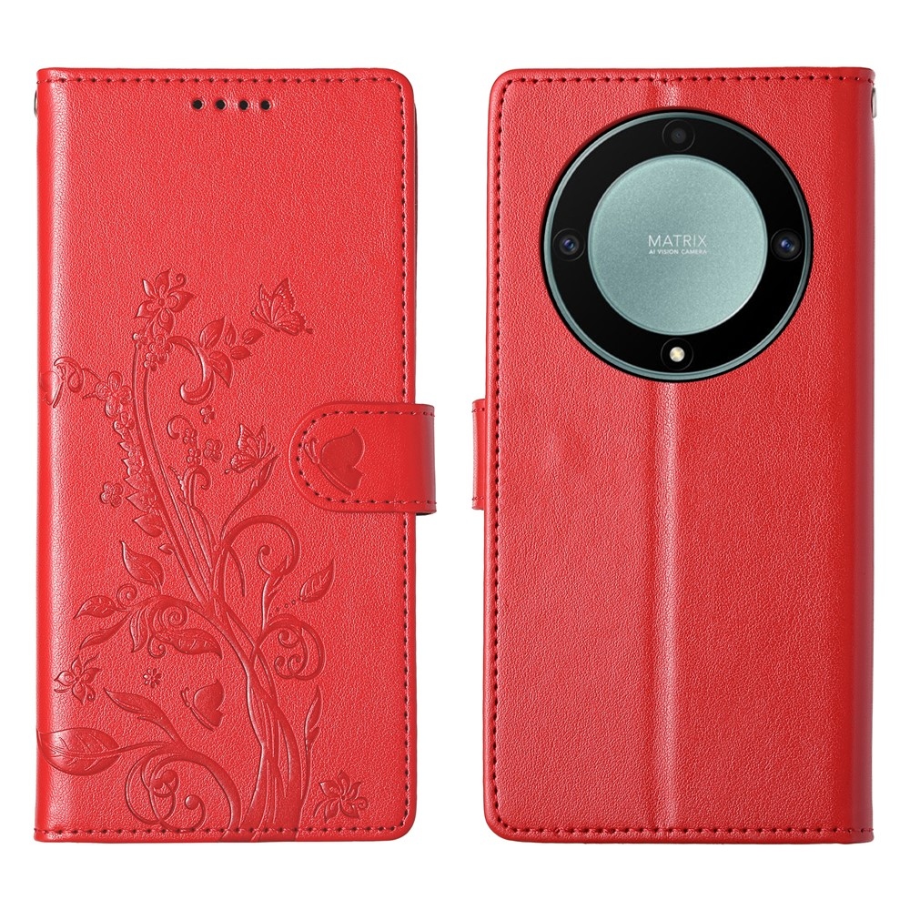 Virágok könyvtáska Honor Magic 8 Lite 5G-hez - piros