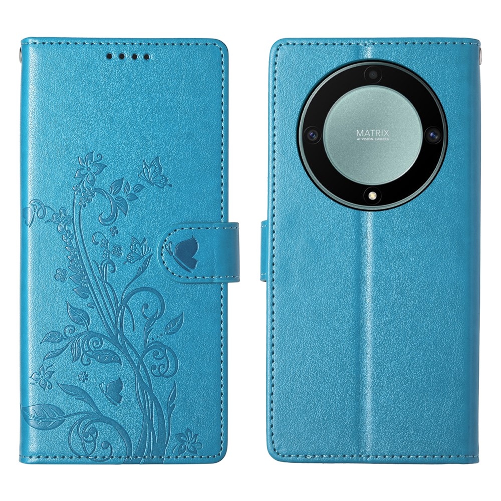 Virágok könyvtáska Honor Magic 8 Lite 5G - kék
