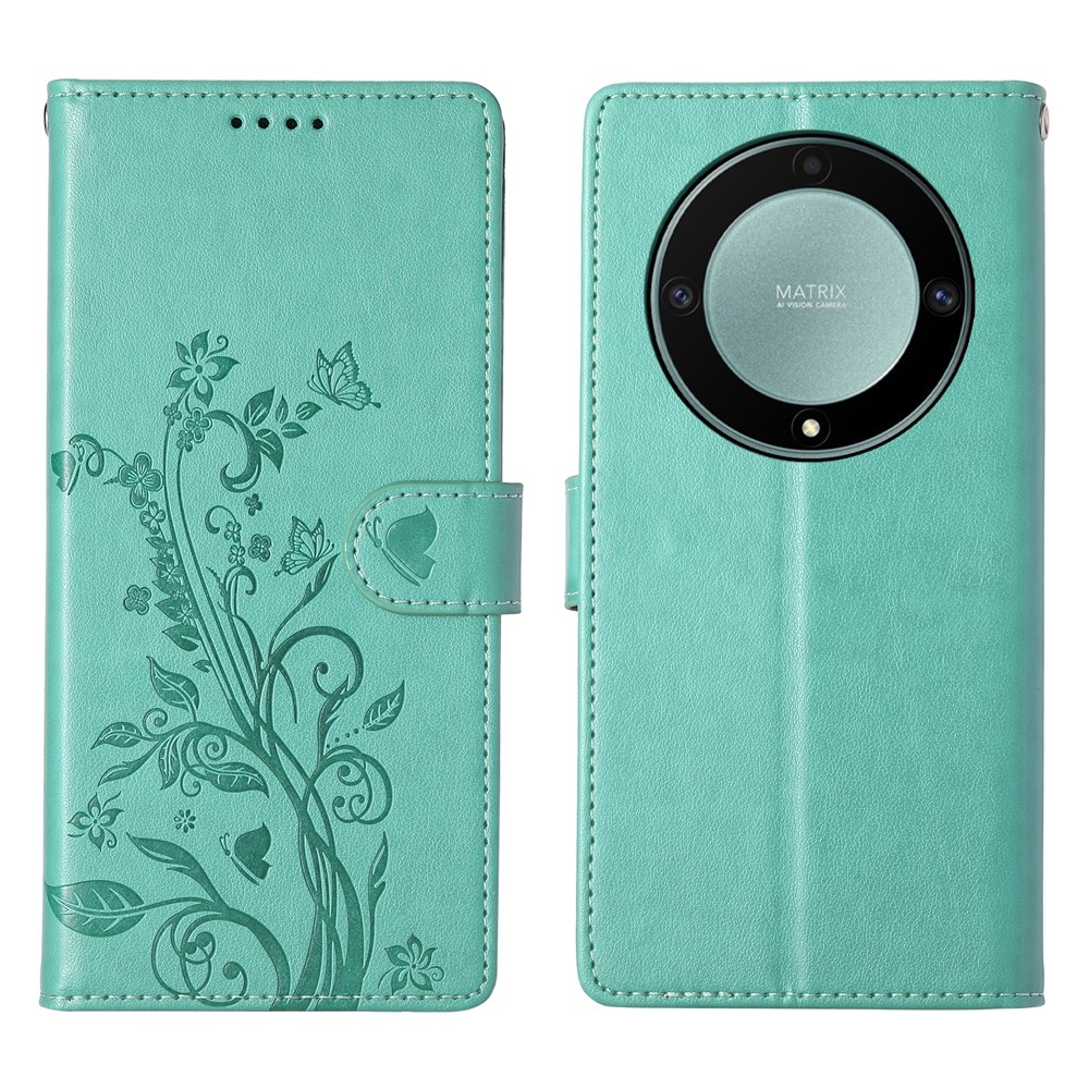 Virágok könyvtáska a Honor Magic 8 Lite 5G-hez - teal színű