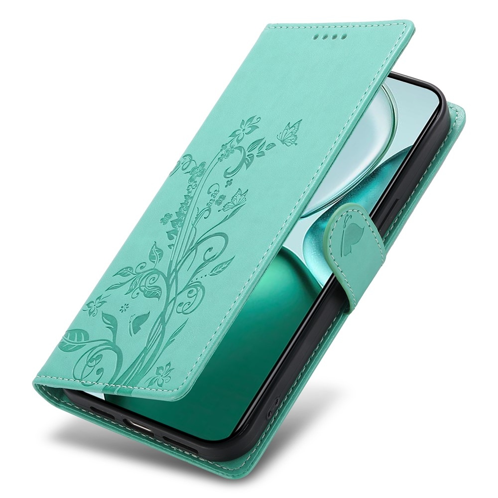 Virágok könyvtáska a Honor Magic 8 Lite 5G-hez - teal színű