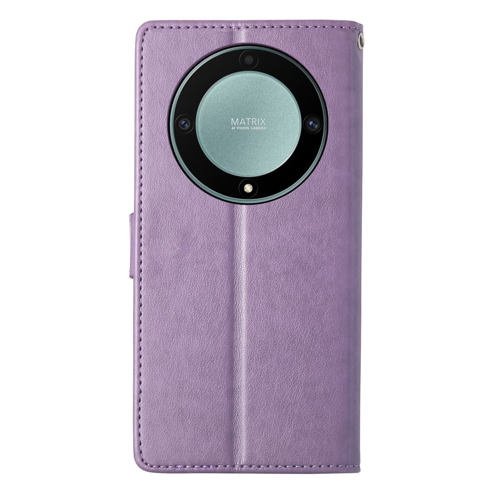 Virágok könyvtáska Honor Magic 8 Lite 5G-hez - világos lila