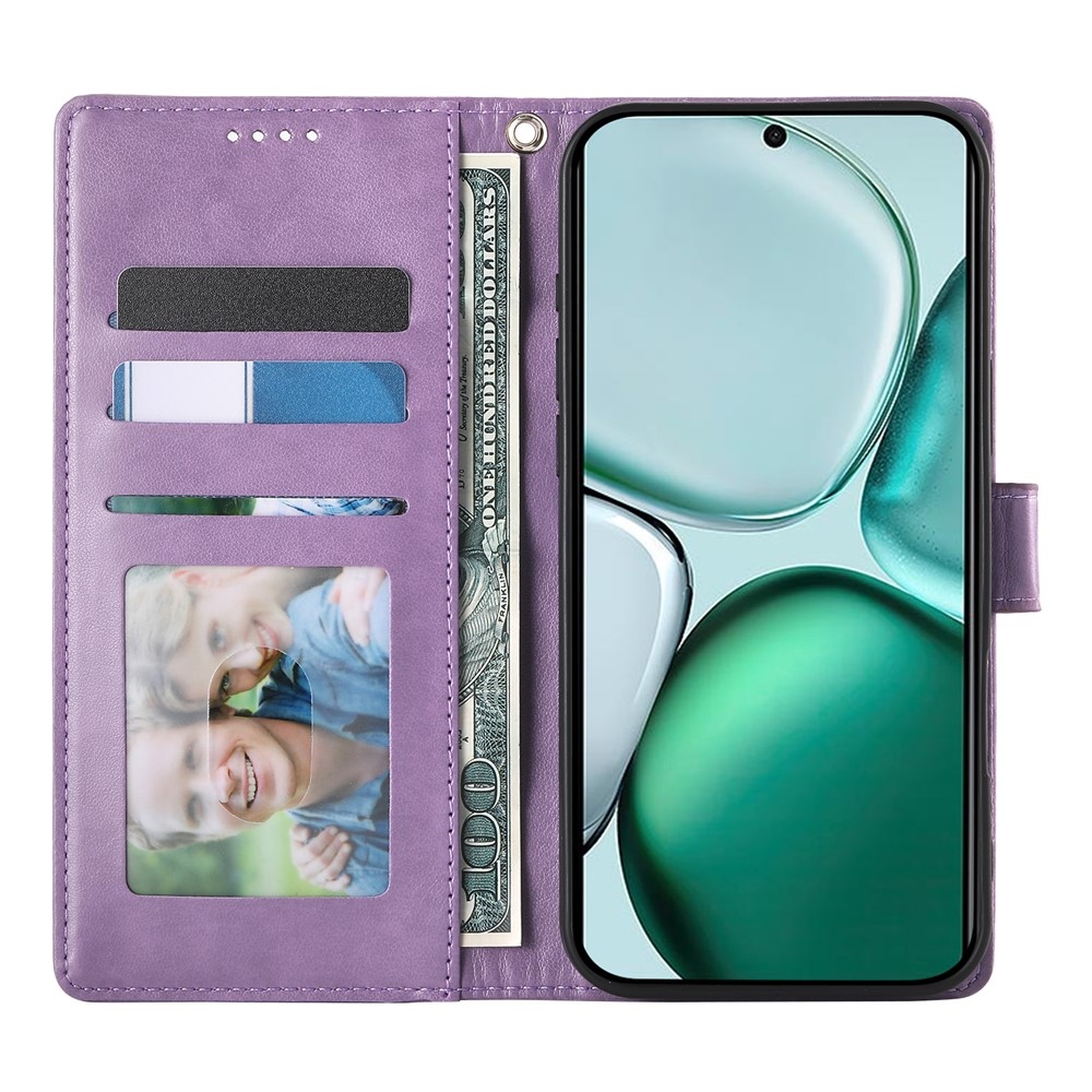 Virágok könyvtáska Honor Magic 8 Lite 5G-hez - világos lila