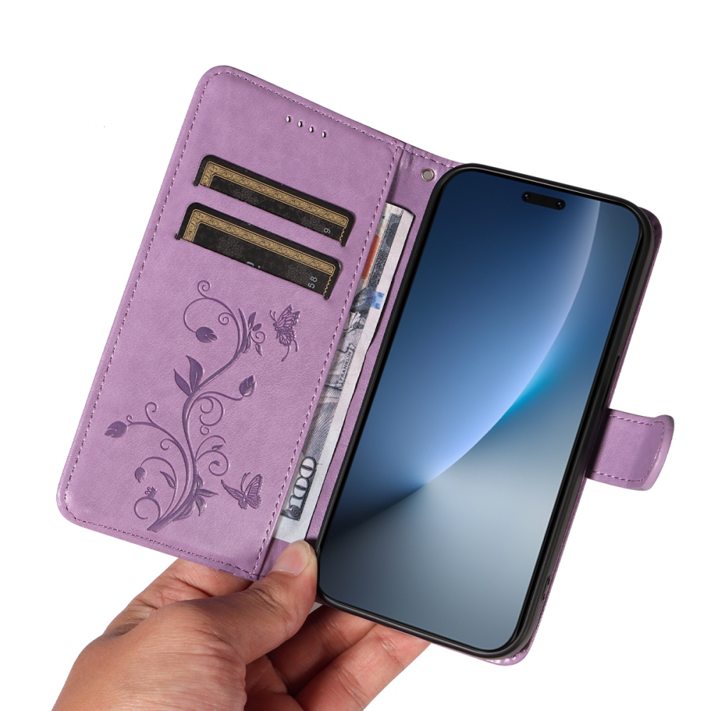 Virágok könyvtáska Honor Magic 8 Pro 5G - világos lila