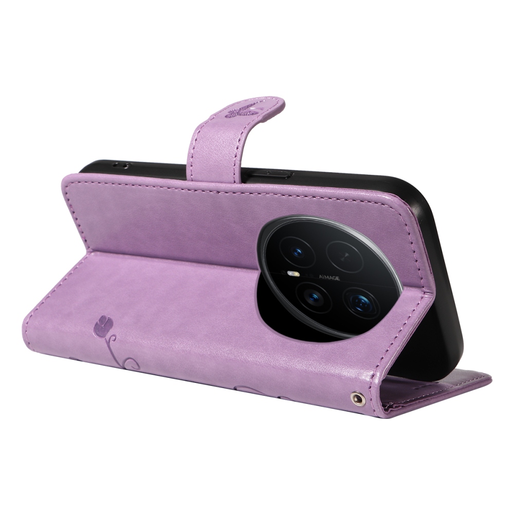 Virágok könyvtáska Honor Magic 8 Pro 5G - világos lila