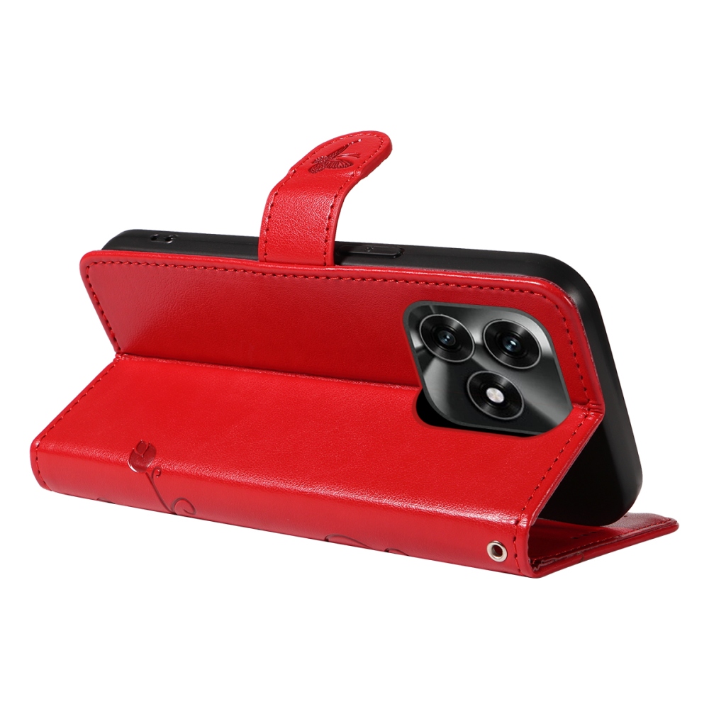 Virágos könyvtok Honor X5c Plus-hoz - piros