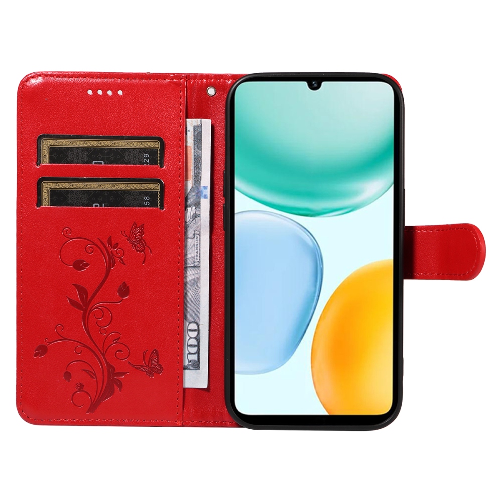 Virágos könyvtok Honor X5c Plus-hoz - piros