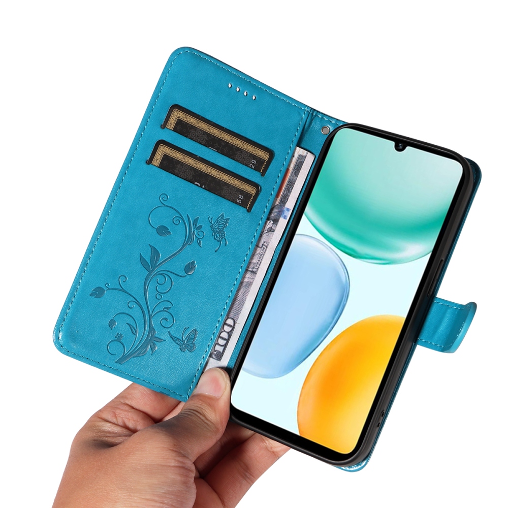 Virágos tok Honor X5c Plus készülékhez - kék