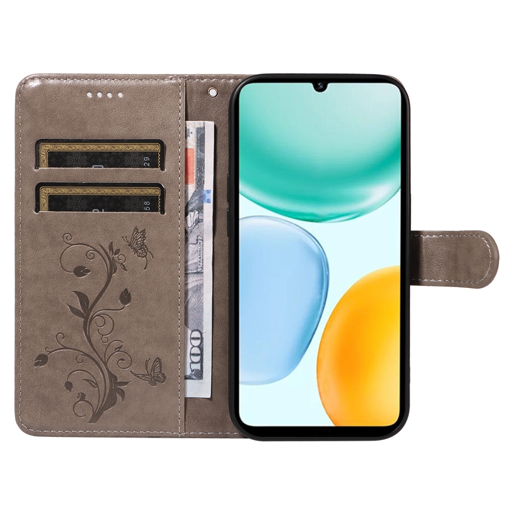 Virágos könyvtok Honor X5c Plus-hoz - szürke