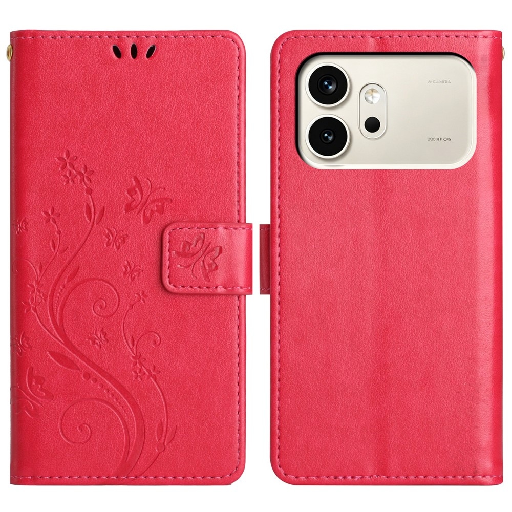 Virágok könyv tok Honor 600 5G mobiltelefonhoz - piros