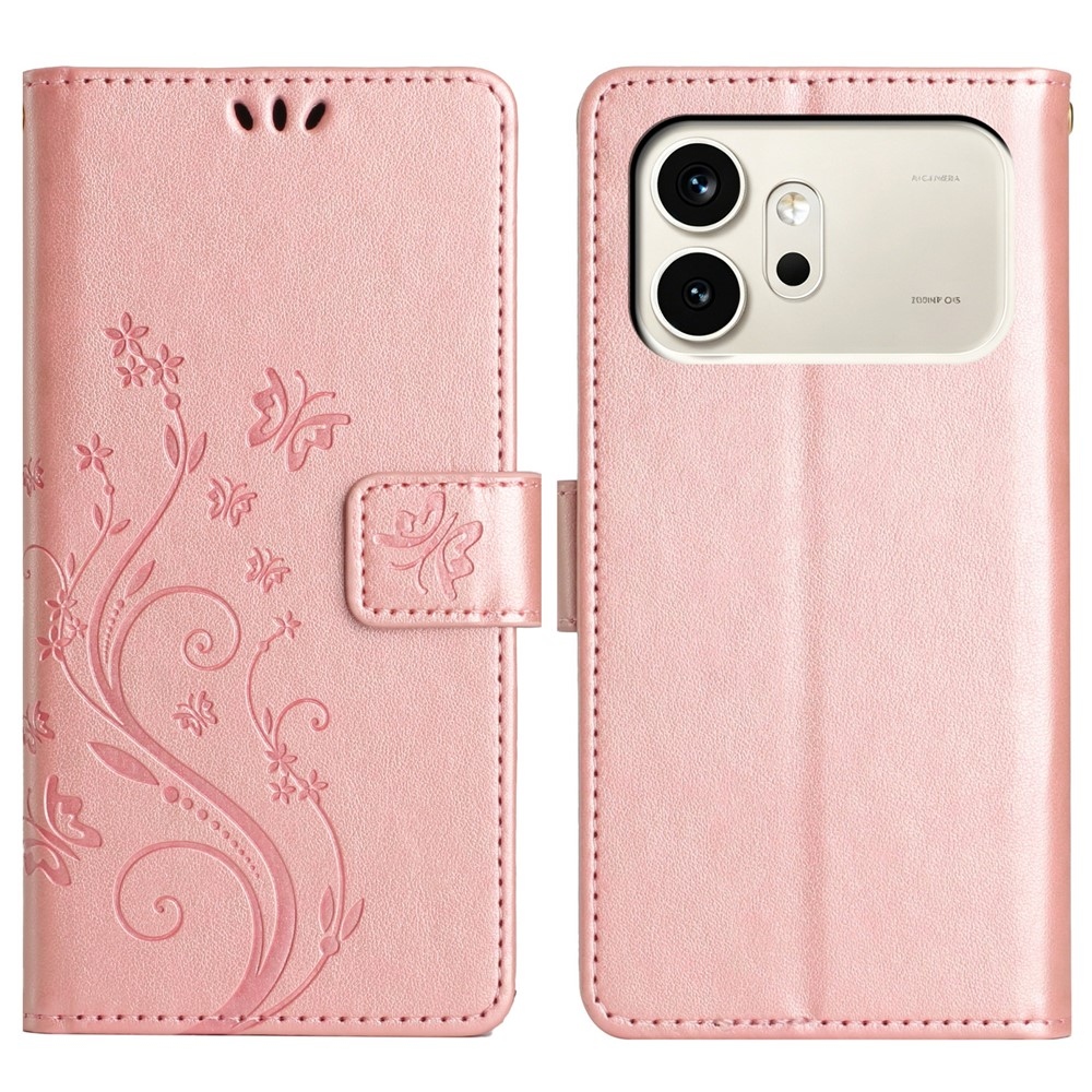 Virágok könyv tok Honor 600 5G mobiltelefonhoz - rózsaarany
