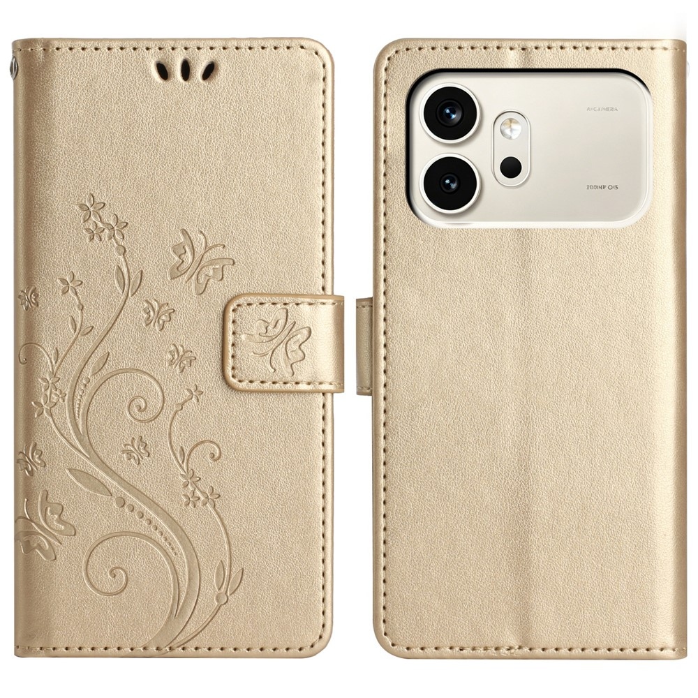 Virágok könyv tok a Honor 600 5G mobiltelefonhoz - arany színű