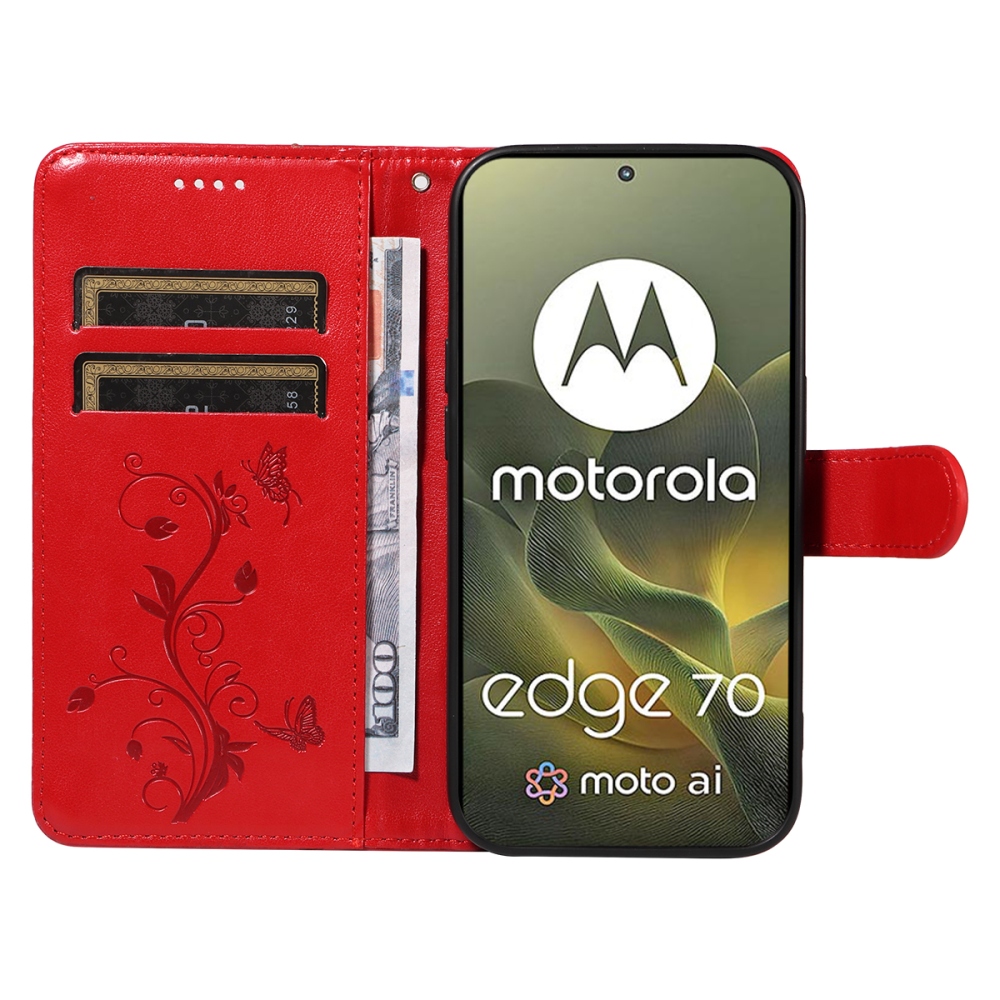 Virágok könyvtáska a Motorola Edge 70 5G-hez - piros