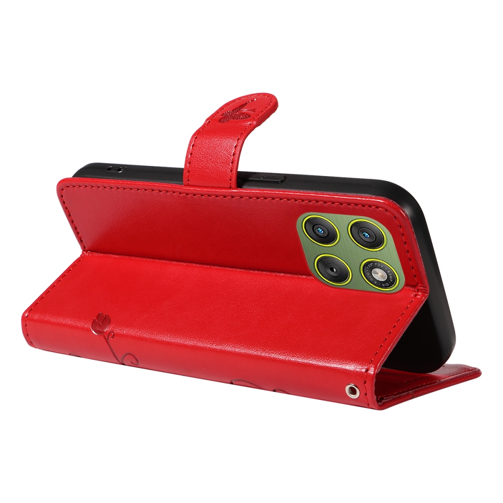 Virágok könyvtáska a Motorola Edge 70 5G-hez - piros